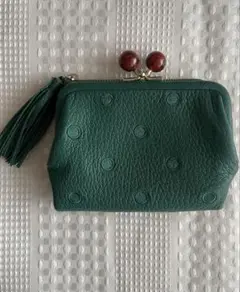 ★美品★ペルケ 2つ折り がま口 財布 アクリル玉　水玉　グリーン　箱無しのサムネイル