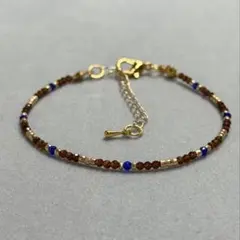 ビーズ　ブレスレット　ハンドメイド　茶色×ゴールド　305.
