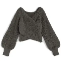 フェザーニットカシュクールトップス[kz448] チャコール