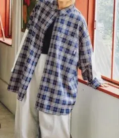 ニコアンド　人気スタッフプロデュース企画　エルボーシャツ　ネイビー　チェック