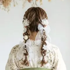 髪飾り リボン ホワイト／成人式 卒業式 七五三 ヘッドドレス ウェディング㉒