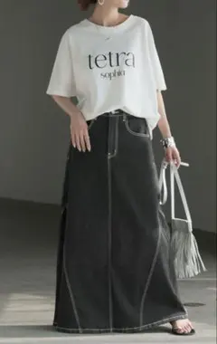 デニムスカート ロングスカートストレッチ黒　春 夏 HUG.U ハグユーのサムネイル