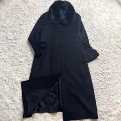 カシミヤ100％ ロングコート ブルーフォックスファー　大きいサイズ 15AR