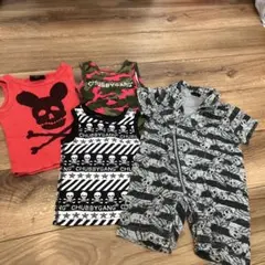 男の子 80cm ドクロ タンクトップ＆半袖ロンパース 4点セット