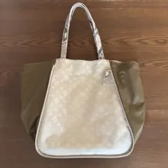 【美品】russet 3wayトートバッグ ベージュ×カーキ×パイソン柄ハンドルのサムネイル