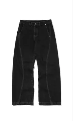 ブラック ワイドレッグ デニムパンツ