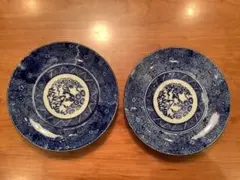時代物　古伊万里 微塵唐草 印判 直径21cm 2枚　松竹梅皿
