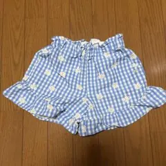 アプレレクール水色チェック花柄フリルパンツ　110センチ