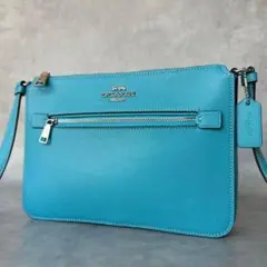 ✨希少カラー✨極美品COACH ターコイズ レザーショルダーバッグ19914