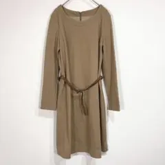 ケーティーキヨコタカセ【M】ウエストベルト 長袖ワンピース 膝丈 ウール100%