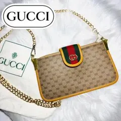 GUCCI グッチ　GG キャンバス　PVC ポーチ　チェーンポーチ