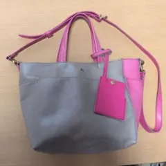 kissora　2way トートバッグ ピンク×グレー 本革のサムネイル
