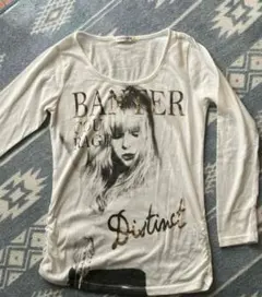 ホワイト グラフィックプリント 長袖Tシャツ