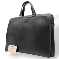 PRADA ビジネスバッグ ブリーフケース 三角ロゴ ネイビー VR0023 PRADA 極 美品 希少品 プラダ 三角ロゴ 金具 サフィアーノ