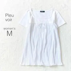 【プルヴワ】プリーツドッキングプルオーバー 半袖 リボン 薄手 韓国 白【M】