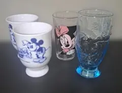 三郷陶器製ミッキーコップ&エンボスガラスコップ&ミニープリントガラスコップ