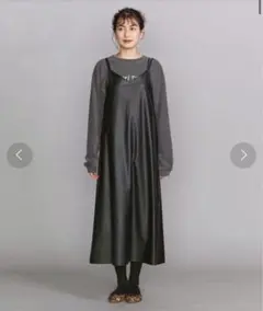 【BEAUTY&YOUTH】　フェイクレザーキャミワンピース　ブラック　無地
