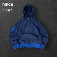ナイキ 00s 古着 スウェットジップアップパーカー 刺繍ロゴ ネイビー