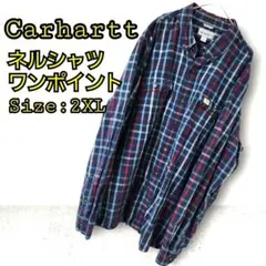 Carhartt カーハート ネルシャツ チェック ネイビー×赤×白×水色 古着