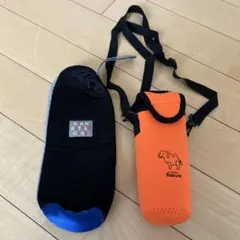 水筒カバー 黒とオレンジ ストラップ付き