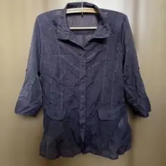ヴィンテージ古着　パープル　七分袖透けシャツ Mサイズ