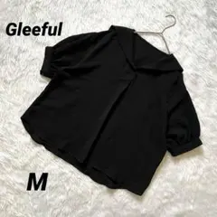 【グリーフル】 ブラウス 美品 パフスリーブ スキッパー Vネック 半袖 黒