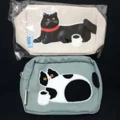 カルディ　KALDI　ねこ　ポーチ　オリジナルもこもこ刺繍ポーチ　2個　セット