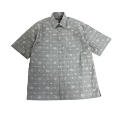 柄シャツ　アロハシャツ　ハイビスカス　半袖　グレー　M 古着　8eのサムネイル