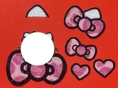 うちわデコ パーツ ねこヒョウ柄ピンクリボン6点セット