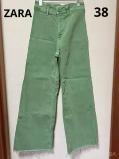 ZARA ワイドパンツ　デニム　グリーン　38