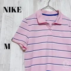 【美品】NIKE ナイキ ボーダー ポロシャツ レディース Mピンク スウッシュのサムネイル