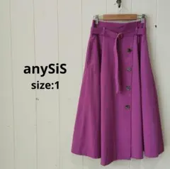 エニィスィス ベルト付 ラップ風 フレアスカート ミモレ丈 1 青みピンク