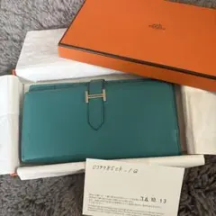 【極美品】HERMES ベアンクラシック　ボックスカーフ　長財布　ブルージーン 極美品】HERMES ベアンクラシック ボックスカーフ 長財布 ブルージーン