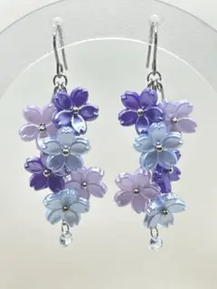 桜6連×ジルコニアピアス 紫系【ネジバネイヤリング】