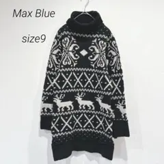 Max Blueマックスブルー ノルディック トナカイ柄ニット タートル 黒×白
