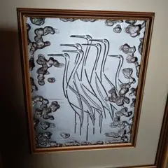 彫金作品。縁起物、鶴７羽です。素晴らしい出来です。作者は・帖佐美行か??