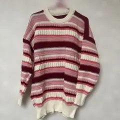 ストライプニットセーター ピンク系 長袖