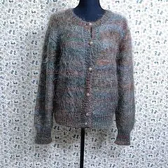 カーディガン☆ニット　シャギー　毛足長め　レトロボタン　ウール　グラデーション