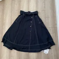 ネイビー フレアスカート 前面ボタン