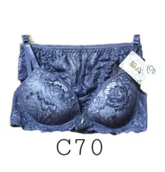 ネイビー C70 レースブラジャーショーツセット