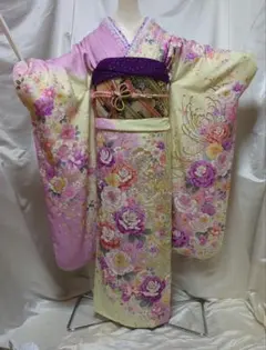 A 46美品絞り辻ヶ花振袖4点セット 銀通 卒業式 結婚式 パーディ 正絹