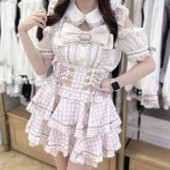 LIZLISA リズリサ はしごリボンギンガムティアードスカパン ピンク