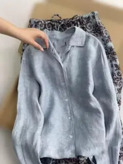 HEAVENLY ヘブンリー ⿻ リネン ワイドシャツ ゆったり 5部袖 緑 