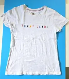 TOMMY JEANS ホワイト ロゴ刺繍 半袖Tシャツ M