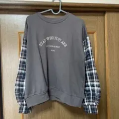 PINK-latte　チェック柄袖 プルオーバー トレーナー　160