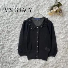 M'S GRACY メッシュカーディガン　花柄　ブラック　38 上品のサムネイル