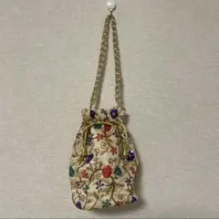 巾着 ハンドバッグ 花柄 キラキラ ビーズ 小物