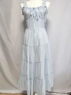 水色キャミソールロングワンピース XLサイズ ティアードスカート