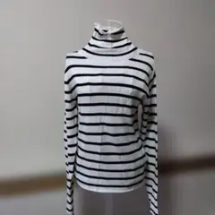 ボーダー柄 タートルネック長袖ニット