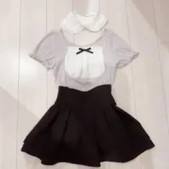 DearMyLoveRose 襟付きリボンヨークカットトップス　アイスグレー
